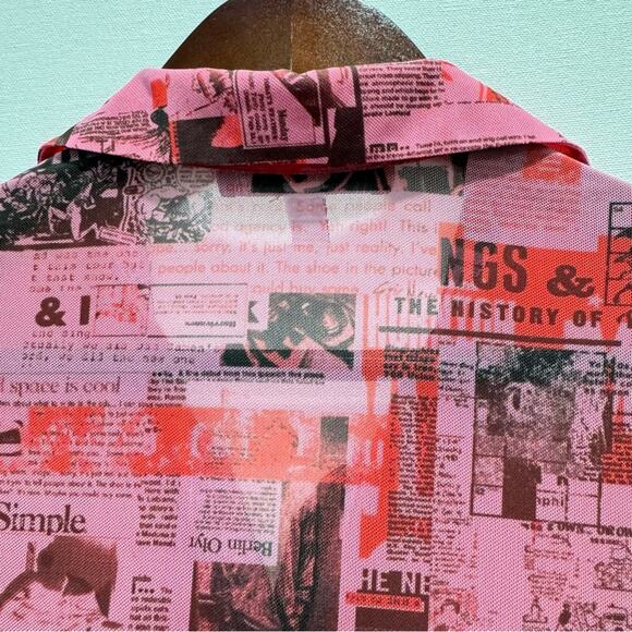 Urban Outfitters Neon Pink Medium Newsprint Sheer/ Lined dress Euro Summer - Picture 3 of 9